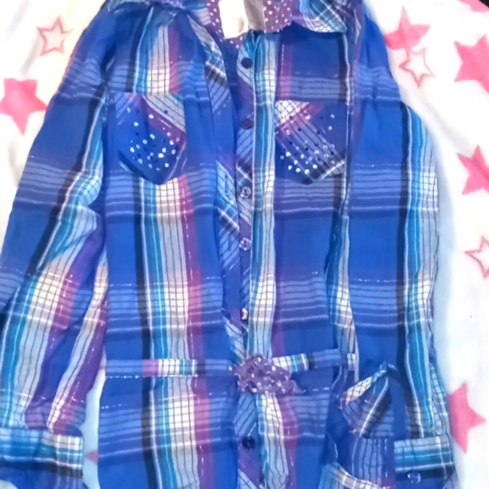 Justice girls long sleeve plaid shirt/top
